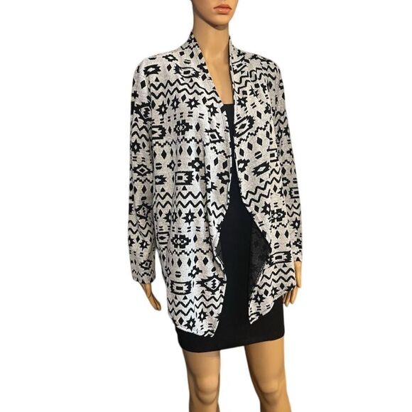 Ruby Rd. Women's PXL Black Geometric Open Front Knit Cardigan Sweater - Picture 1 of 5